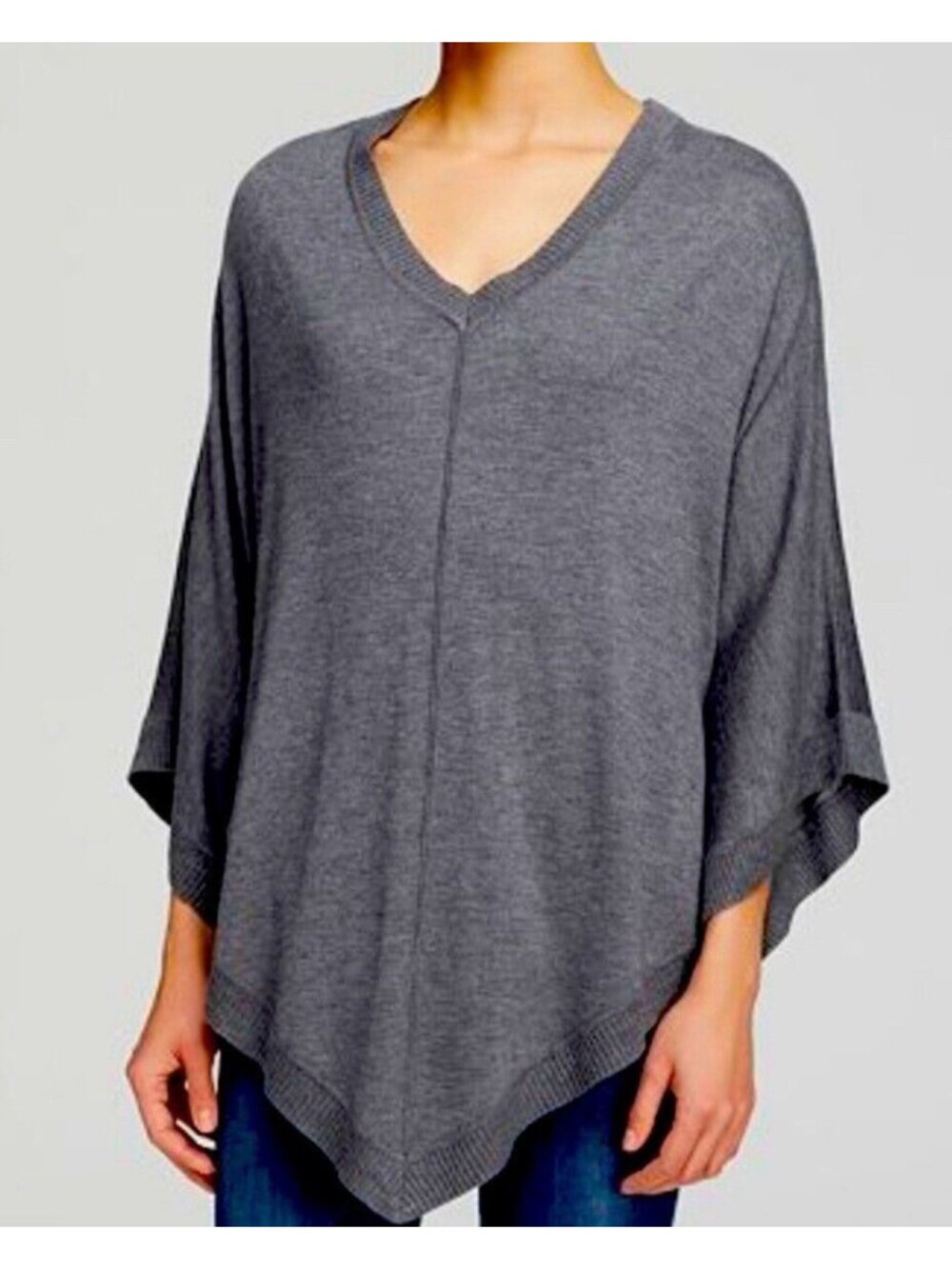 $139 SPLENDID Designer Poncho Pullover Sweater Knit V-Neck Cashmere Blend Soft S